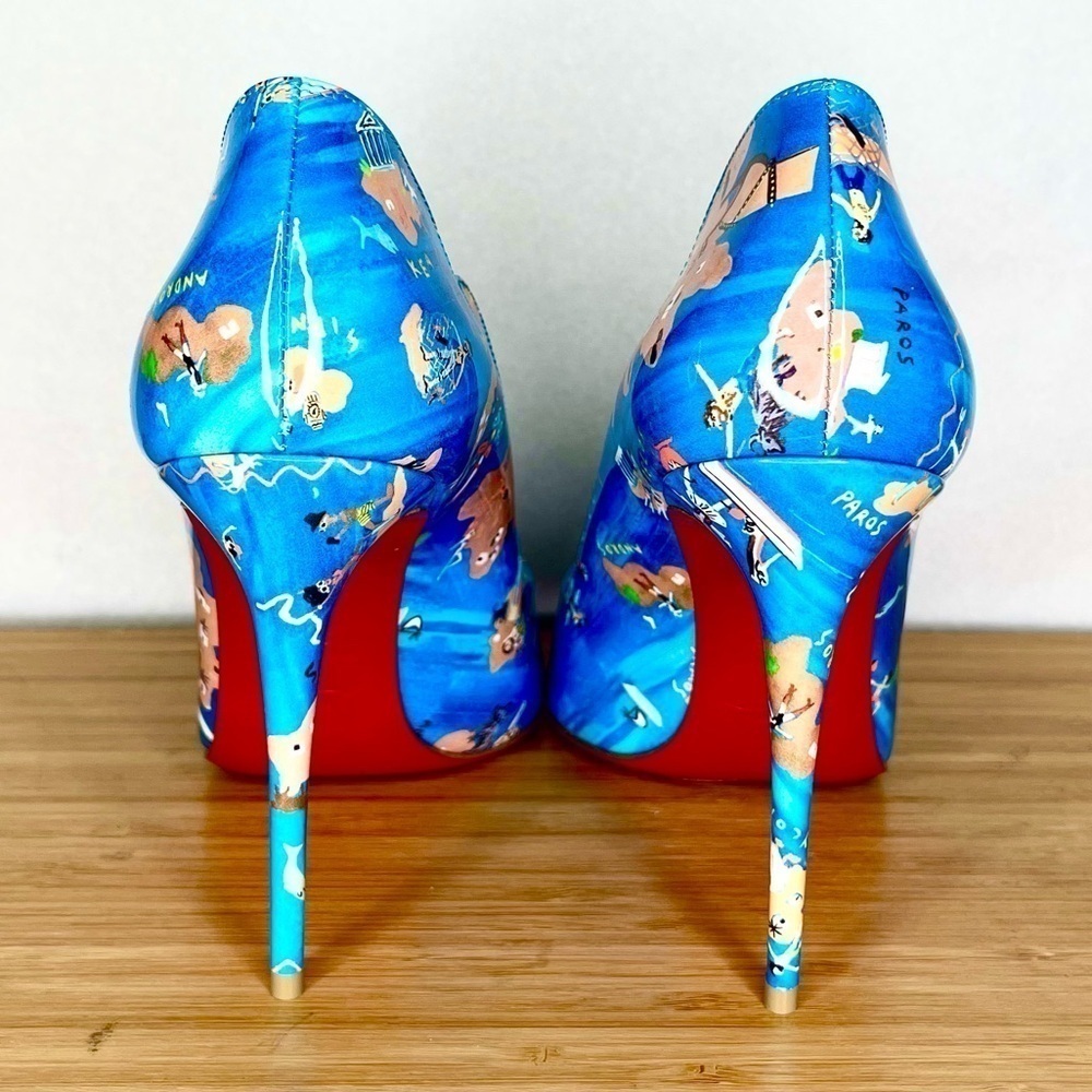 Christian Louboutin “Hot chick” swim pool, Blue Multi graphic. 100mm EU38.5 - Picture 6 of 13